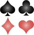 Standard suits of playing cards with a gradient Hearts, Diamonds, Club, Spades. Red and black on a white background Royalty Free Stock Photo